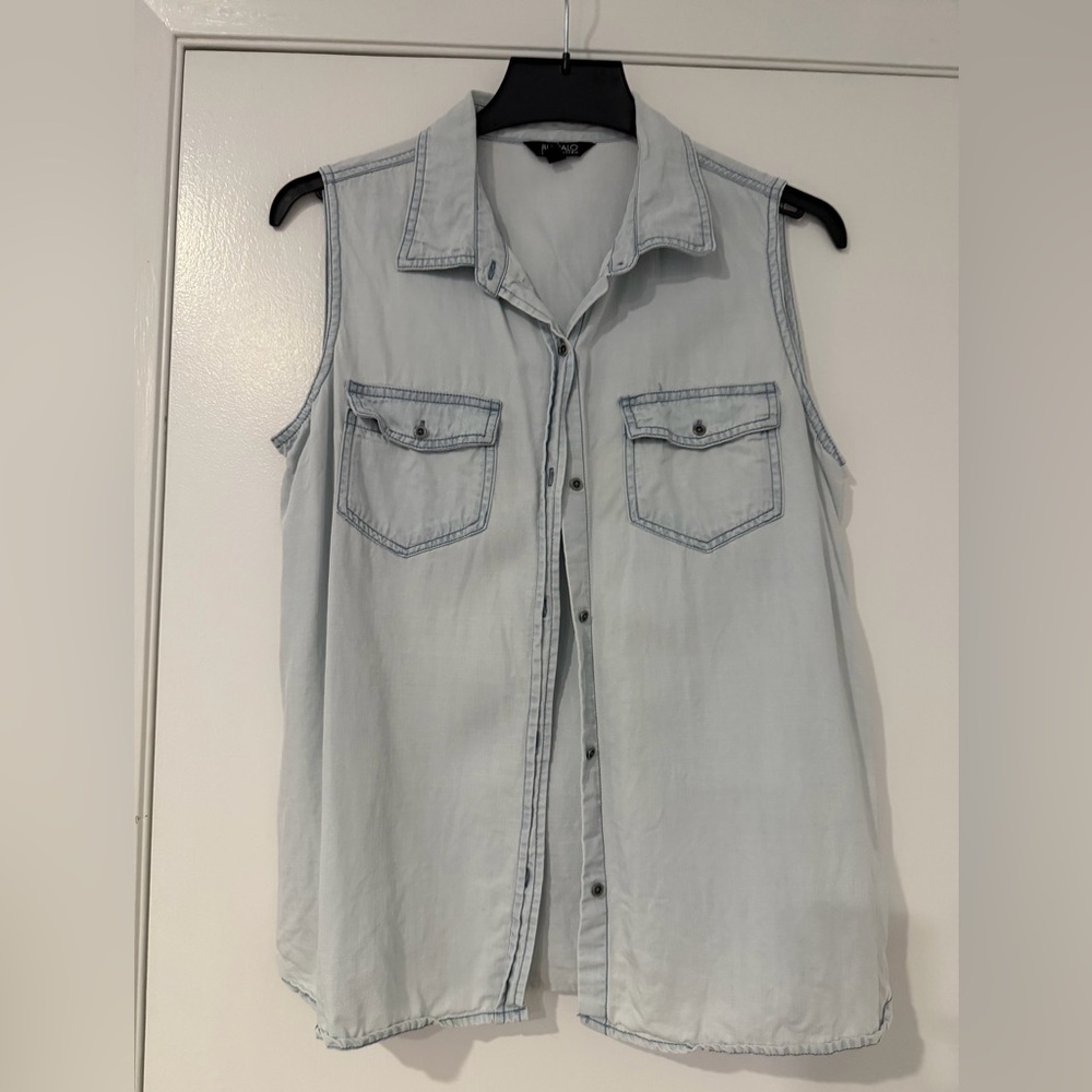 Buffalo David Bitton Light Gray Sleeveless Denim Shirt Vest
